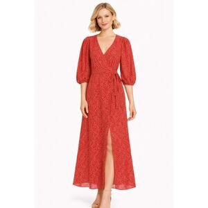 Glamorous Maxi Wrap Dress Womens Size 2 Red Ditsy Floral Balloon Sleeves